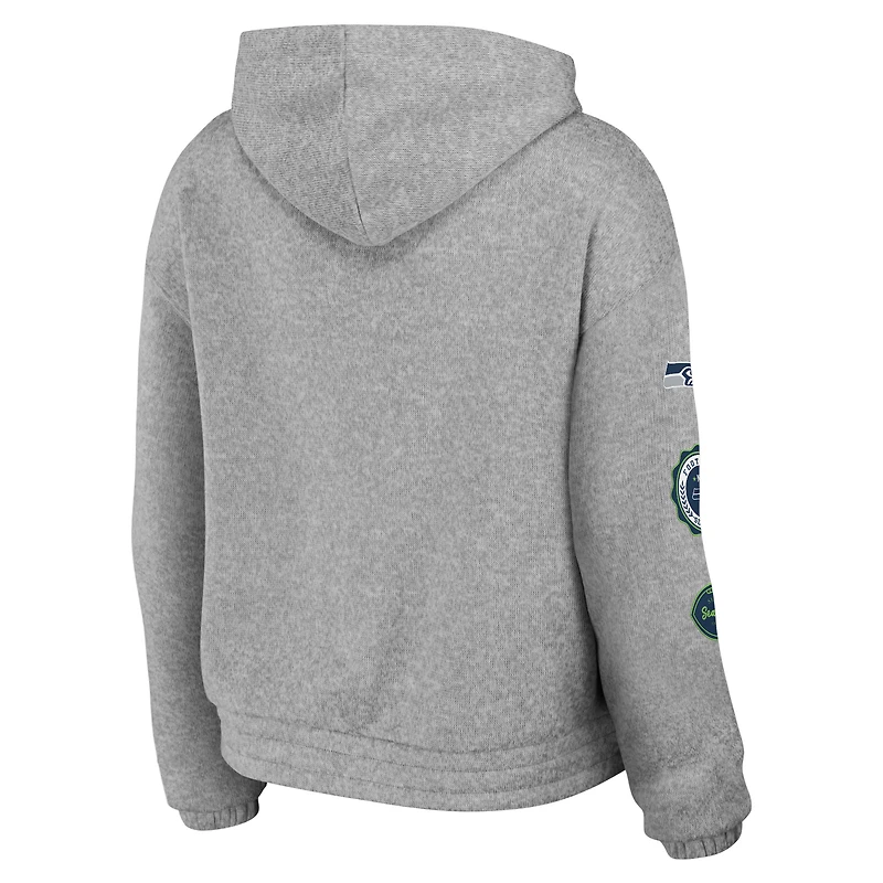 Sweat à capuche zippé pour femme WEAR by Erin Andrews gris chiné des Seattle Seahawks