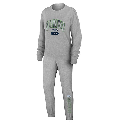 Ensemble de nuit pour femme WEAR by Erin Andrews Heather Gray Seattle Seahawks en tricot à manches longues et pantalon