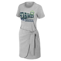 Robe t-shirt nouée WEAR by Erin Andrews pour femmes, gris chiné, Seattle Seahawks