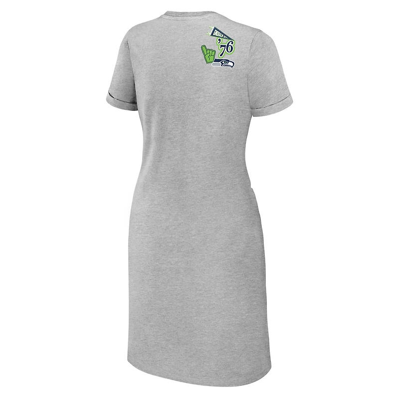 Robe t-shirt nouée WEAR by Erin Andrews pour femmes, gris chiné, Seattle Seahawks