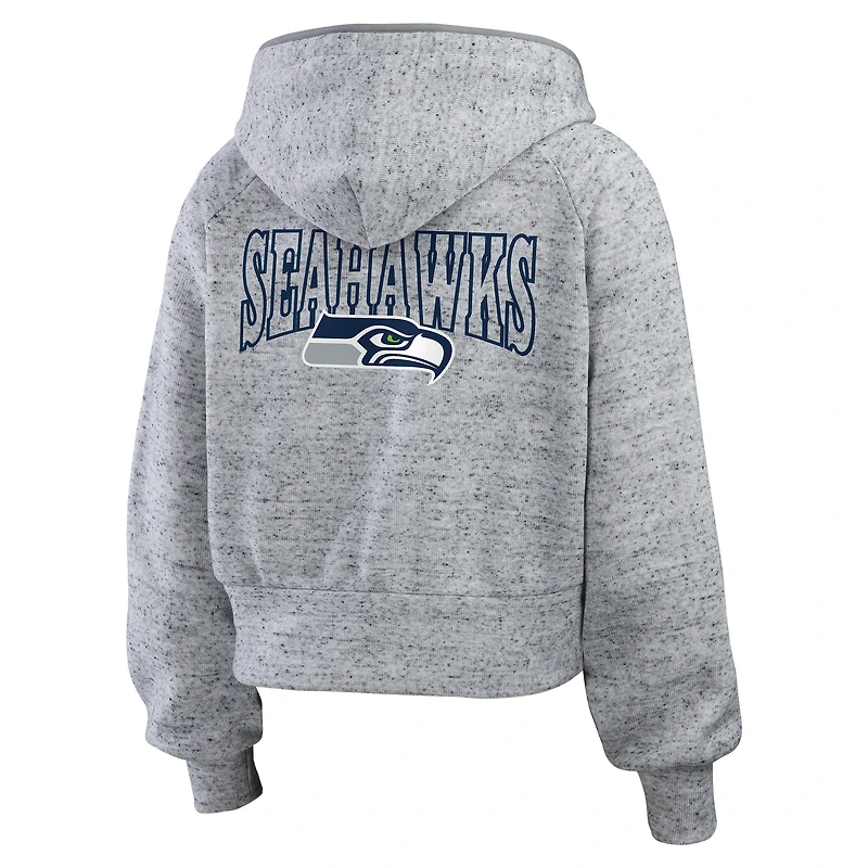 Women's WEAR by Erin Andrews  Heather Gray Seattle Seahawks Speckled Fleece Cropped Full-Zip Hoodie