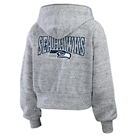 Women's WEAR by Erin Andrews  Heather Gray Seattle Seahawks Speckled Fleece Cropped Full-Zip Hoodie