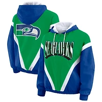 Women's WEAR by Erin Andrews Kelly Green/Royal Seattle Seahawks Plus Retro Crinkle Full-Zip Hoodie Windbreaker Jacket
