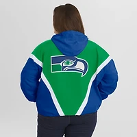 Women's WEAR by Erin Andrews Kelly Green/Royal Seattle Seahawks Plus Retro Crinkle Full-Zip Hoodie Windbreaker Jacket