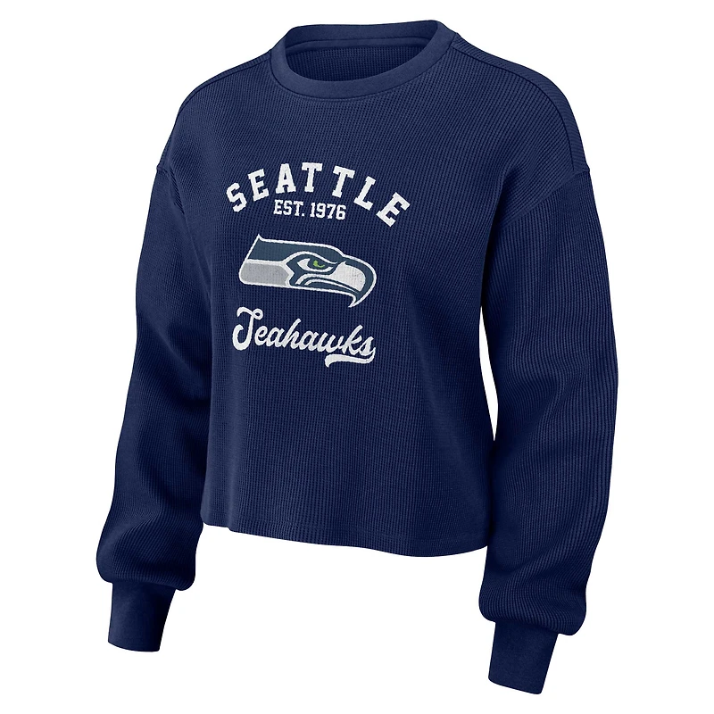 Ensemble de détente pour femme WEAR by Erin Andrews avec t-shirt à manches longues et short en tricot gaufré bleu marine des Seattle Seahawks