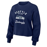 Ensemble de détente pour femme WEAR by Erin Andrews avec t-shirt à manches longues et short en tricot gaufré bleu marine des Seattle Seahawks
