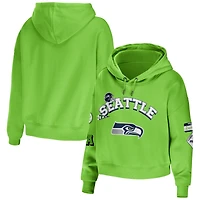 Women's WEAR by Erin Andrews Neon Green Seattle Seahawks Modest Cropped Pullover Hoodie