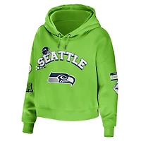 Women's WEAR by Erin Andrews Neon Green Seattle Seahawks Modest Cropped Pullover Hoodie