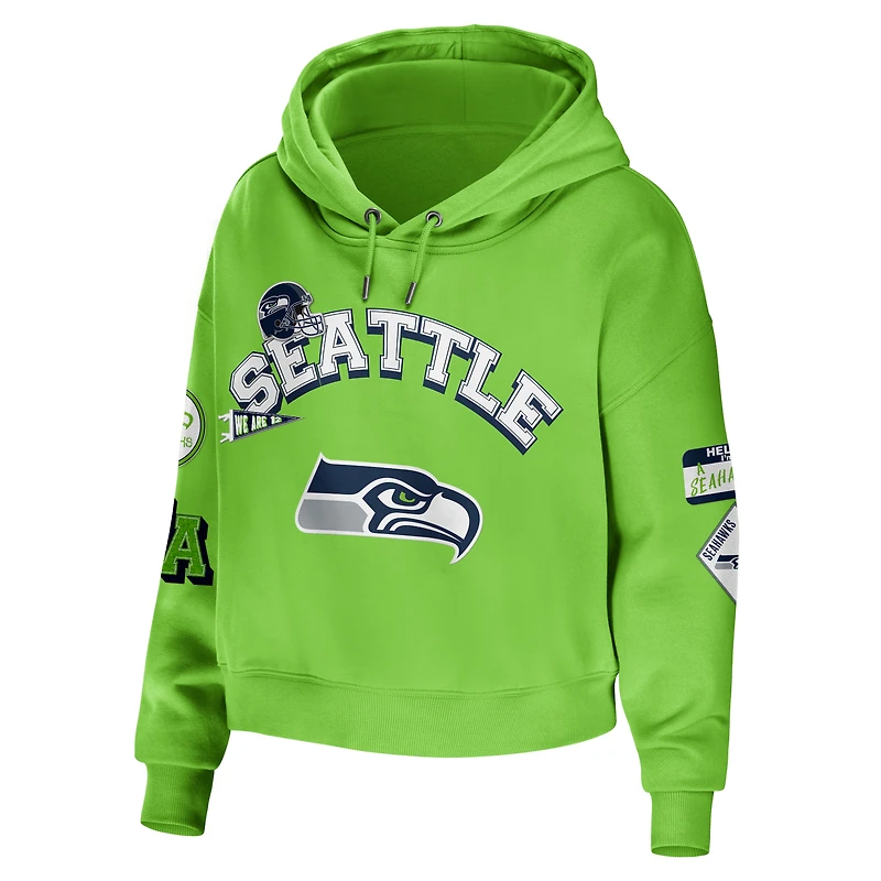 Sweat à capuche court et modeste grande taille vert fluo pour femme WEAR by Erin Andrews des Seattle Seahawks
