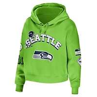 Sweat à capuche court et modeste grande taille vert fluo pour femme WEAR by Erin Andrews des Seattle Seahawks