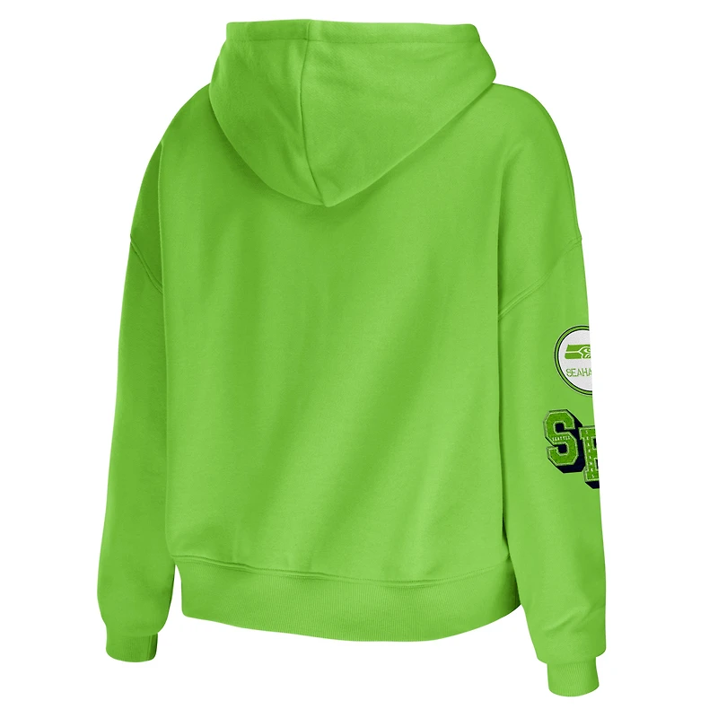 Sweat à capuche court et modeste grande taille vert fluo pour femme WEAR by Erin Andrews des Seattle Seahawks
