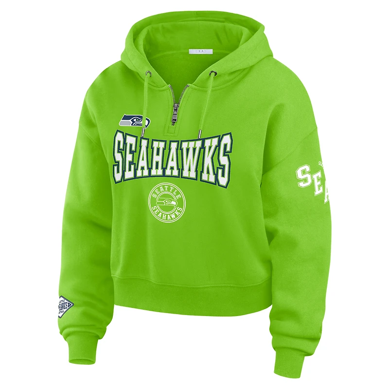 Sweat à capuche zippé grande taille vert fluo pour femme WEAR by Erin Andrews des Seattle Seahawks