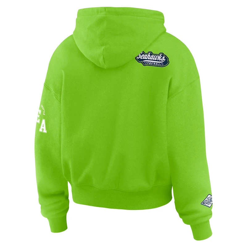 Sweat à capuche zippé grande taille vert fluo pour femme WEAR by Erin Andrews des Seattle Seahawks