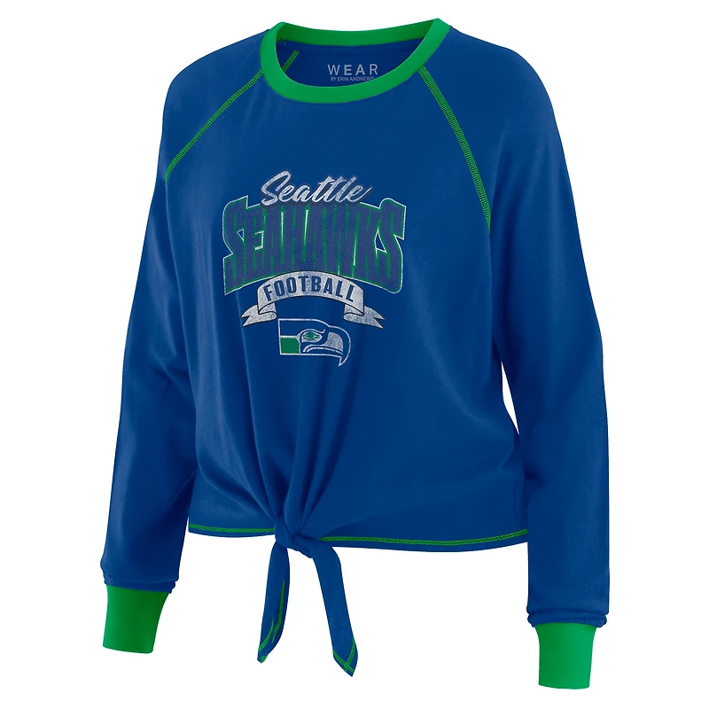 Haut à manches longues noué sur le devant grande taille pour femme WEAR by Erin Andrews Royal/Neon Green Seattle Seahawks