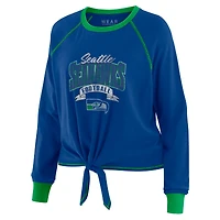 Haut à manches longues noué sur le devant grande taille pour femme WEAR by Erin Andrews Royal/Neon Green Seattle Seahawks
