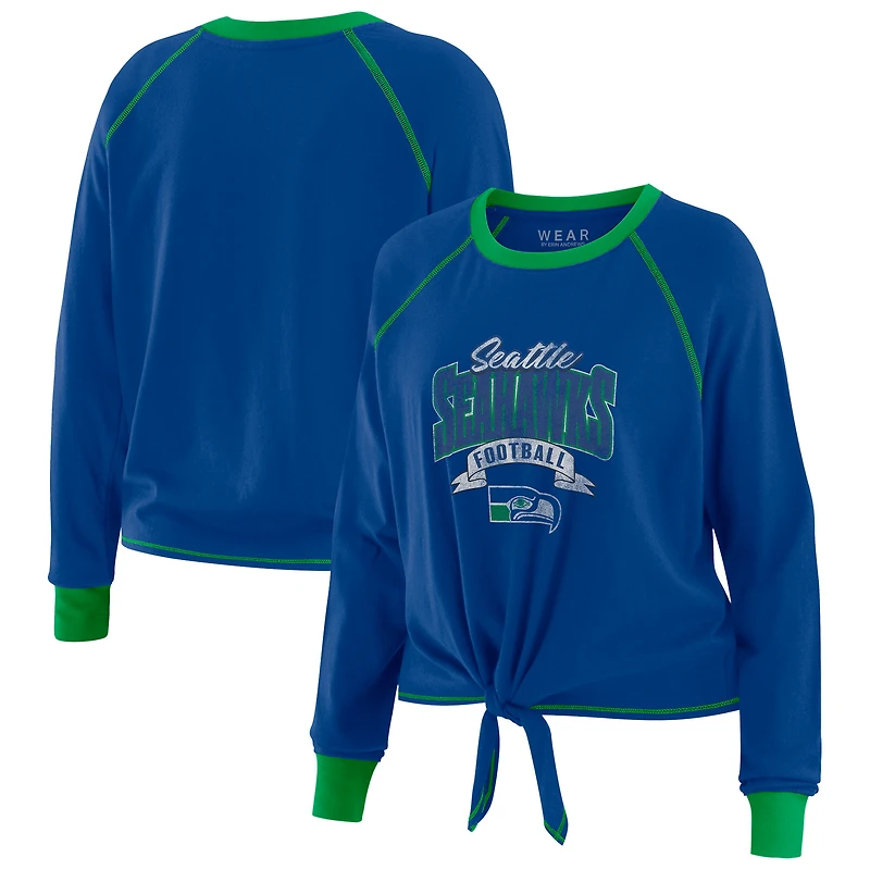 Haut à manches longues noué sur le devant grande taille pour femme WEAR by Erin Andrews Royal/Neon Green Seattle Seahawks