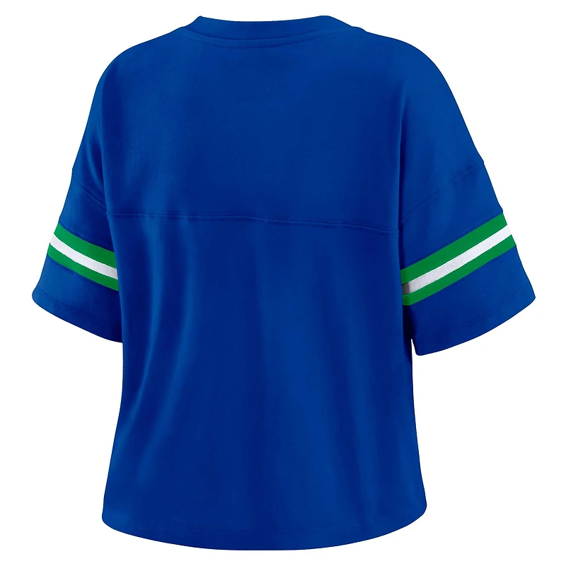Women's WEAR by Erin Andrews Royal Seattle Seahawks Plus Color Block Boxy V-Neck T-Shirt