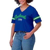 Women's WEAR by Erin Andrews Royal Seattle Seahawks Plus Color Block Boxy V-Neck T-Shirt
