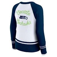 Pull raglan colorblock blanc/bleu marine pour femme WEAR by Erin Andrews des Seattle Seahawks