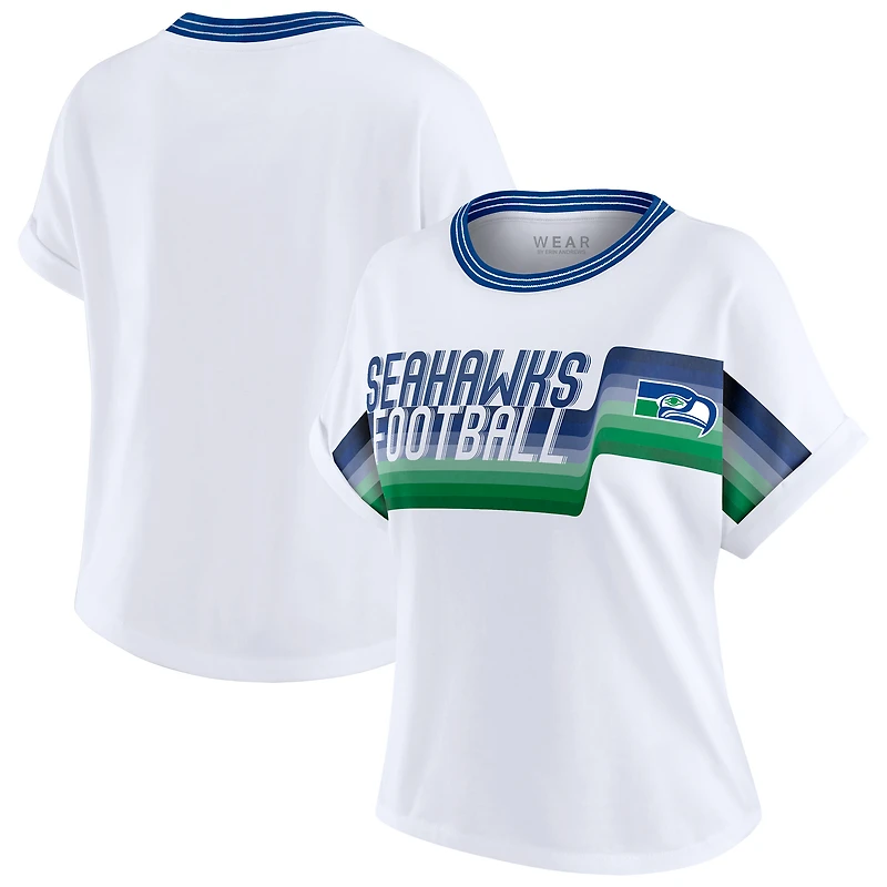 Women's WEAR by Erin Andrews White Seattle Seahawks Cropped Center Stripe Dolman T-Shirt