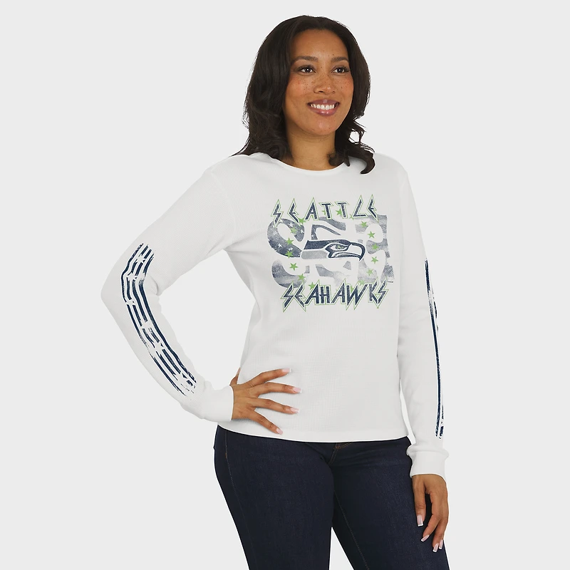 Women's WEAR by Erin Andrews  White Seattle Seahawks Graphic Waffle Long-Sleeve T-Shirt