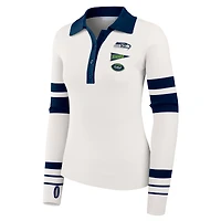 Women's WEAR by Erin Andrews White Seattle Seahawks Ribbed Henley Polo Sweater