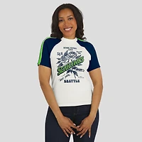 Women's WEAR by Erin Andrews White Seattle Seahawks Sleeve Stripe Distressed Raglan T-Shirt