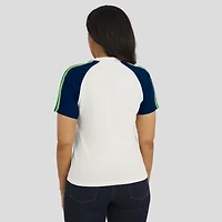 Women's WEAR by Erin Andrews White Seattle Seahawks Sleeve Stripe Distressed Raglan T-Shirt