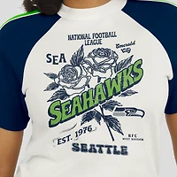 Women's WEAR by Erin Andrews White Seattle Seahawks Sleeve Stripe Distressed Raglan T-Shirt