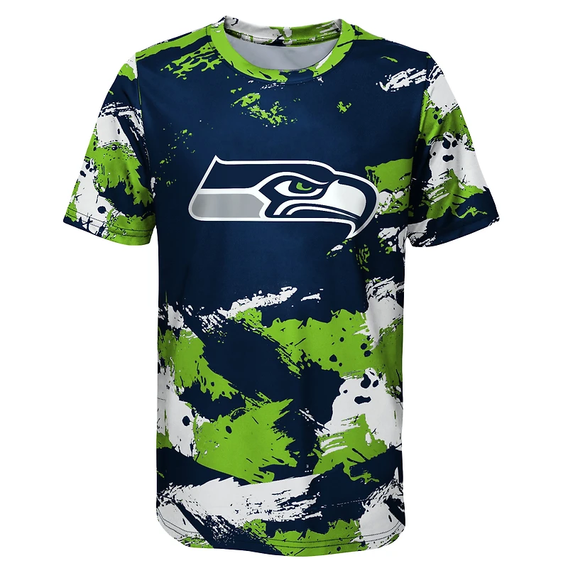 T-shirt à motif croix des Seahawks de Seattle bleu marine/vert fluo pour jeunes