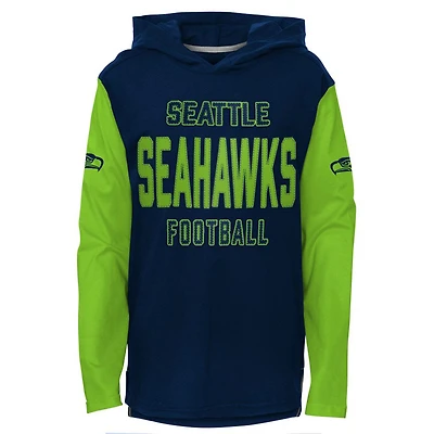 Junior College Navy/Neon Green Seattle Seahawks Heritage - T-shirt à capuche manches longues