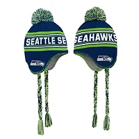 Youth College Navy Seattle Seahawks Jacquard Tassel Knit Hat with Pom