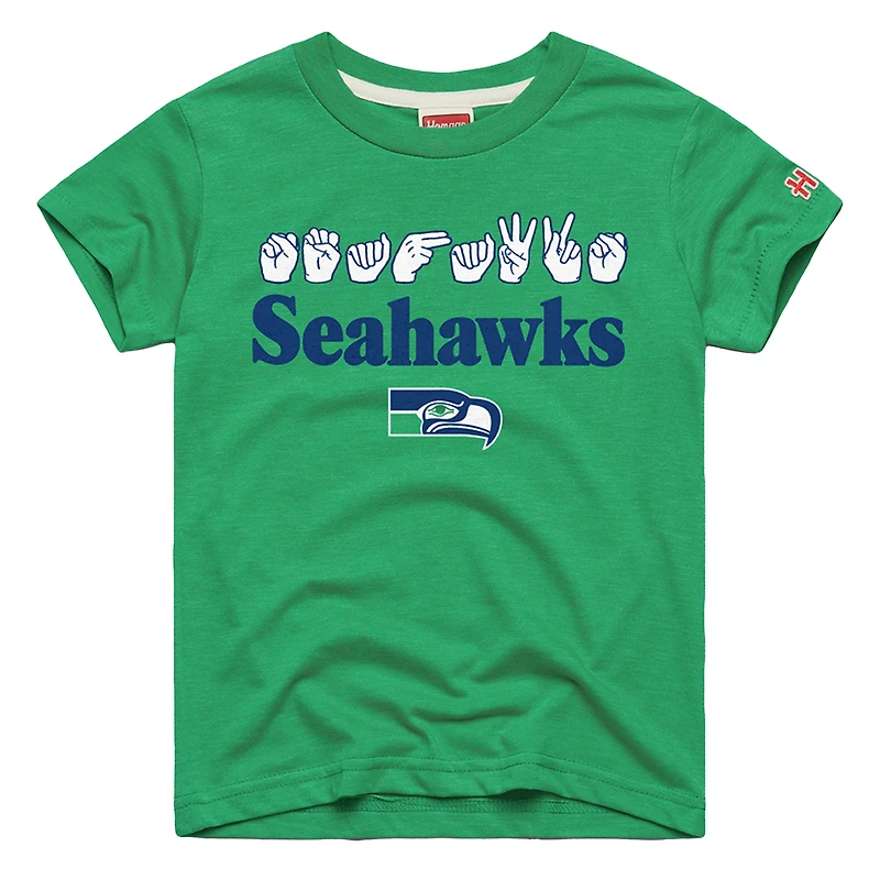 Youth Homage Green Seattle Seahawks Love Sign x ASL 2.0 Tri-Blend T-Shirt