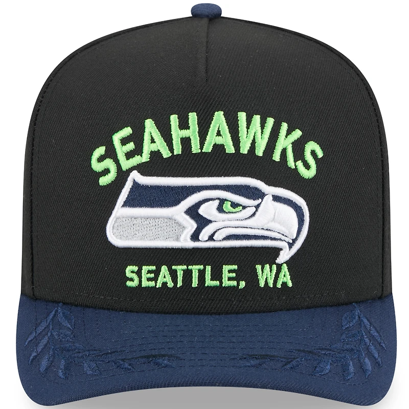 Youth New Era  Black/College Navy Seattle Seahawks 2025 NFL Draft A-Frame 9FIFTY Snapback Hat