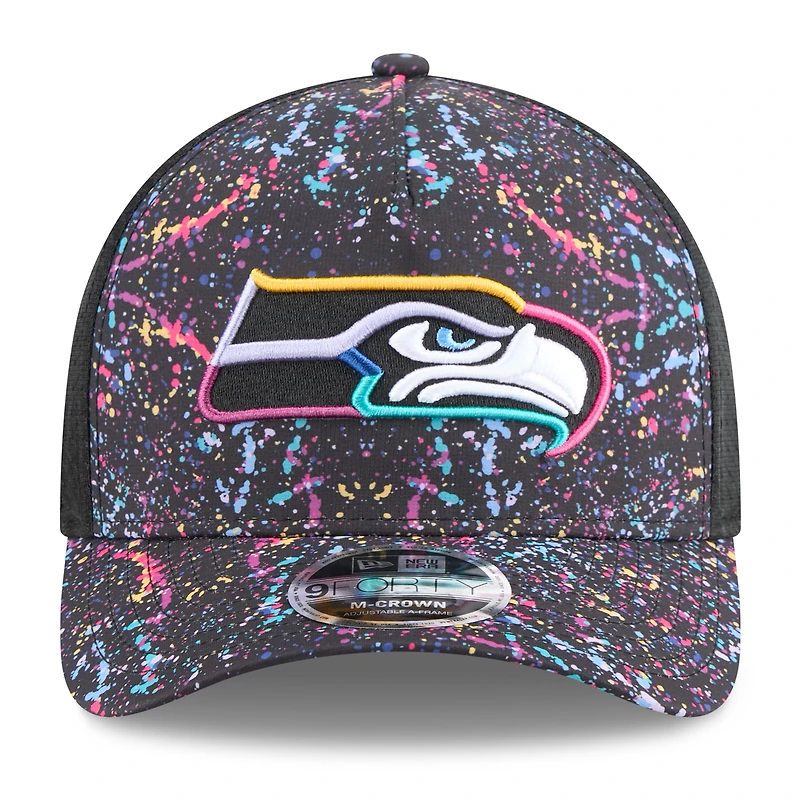 Youth New Era Black Seattle Seahawks 2025 NFL Crucial Catch 9FORTY Adjustable Hat
