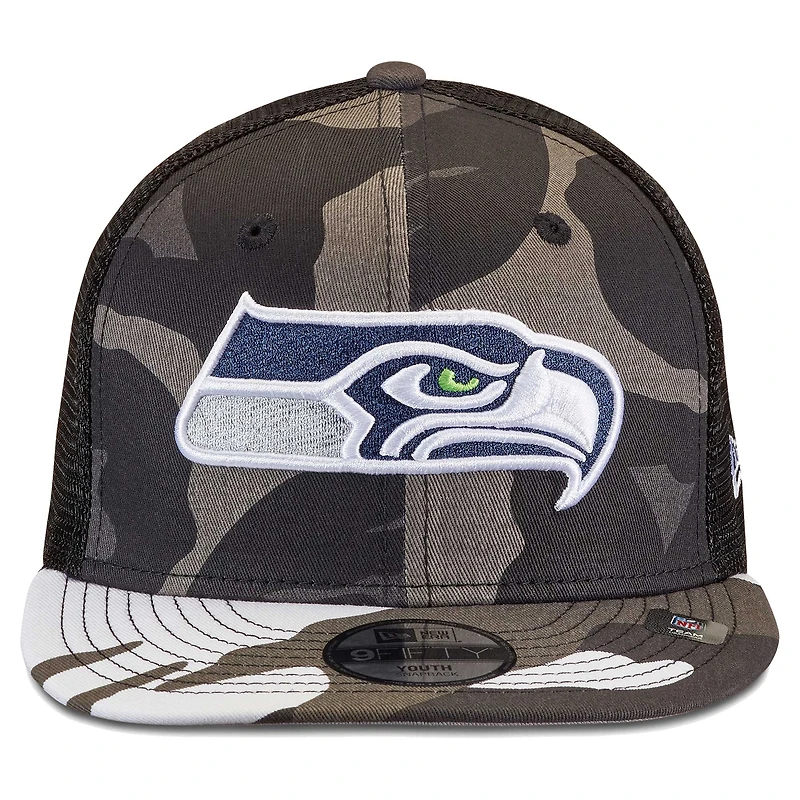 Youth New Era Camo/Black Seattle Seahawks Trucker 9FIFTY Snapback Hat