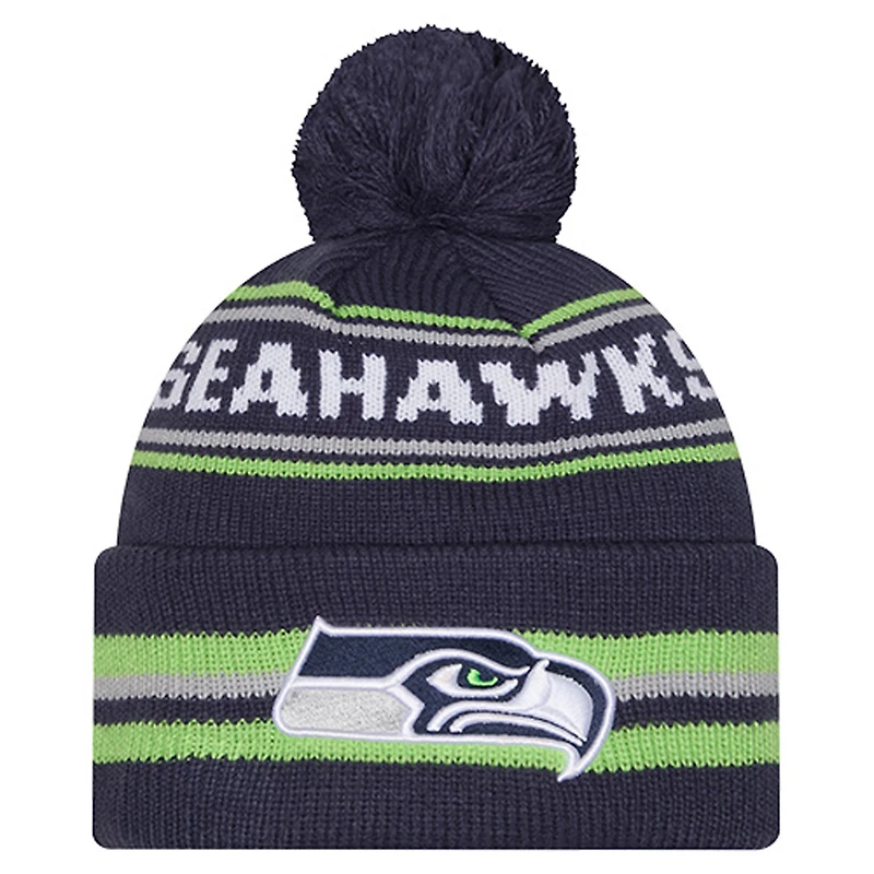 Youth New Era  College Navy Seattle Seahawks Classic Cuffed Knit Hat with Pom
