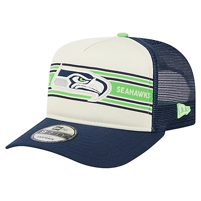 Youth New Era Cream/College Navy Seattle Seahawks Banner 9FIFTY A-Frame Adjustable Trucker Hat