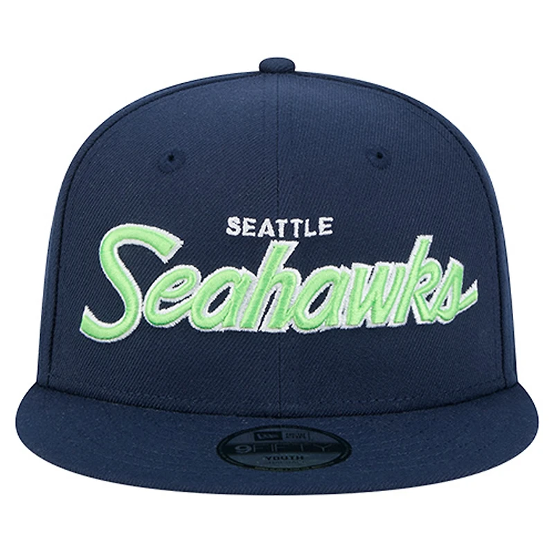 Youth New Era Navy Seattle Seahawks Main Script 9FIFTY Snapback Hat
