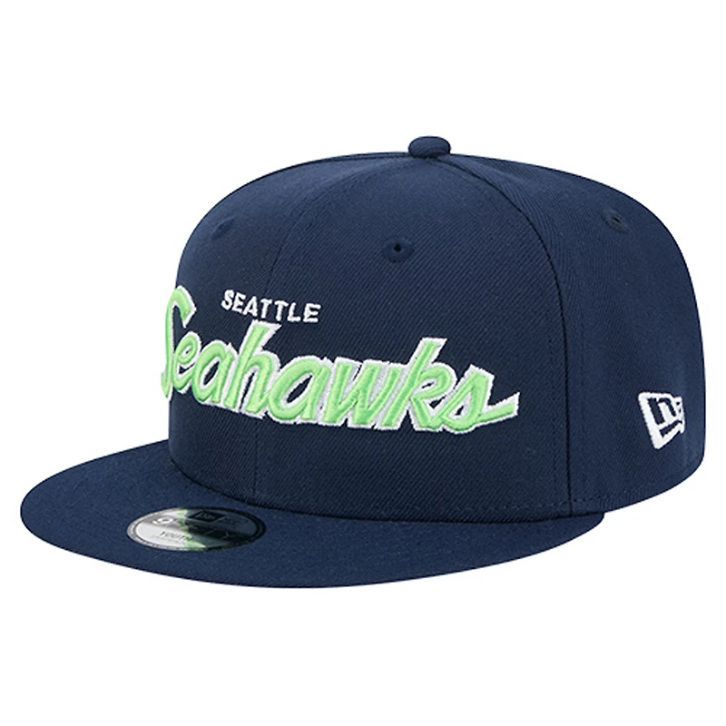 Youth New Era Navy Seattle Seahawks Main Script 9FIFTY Snapback Hat