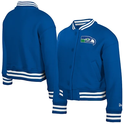 Veste polaire à boutons-pression New Era Royal Seattle Seahawks Throwback Chenille Applique pour jeune