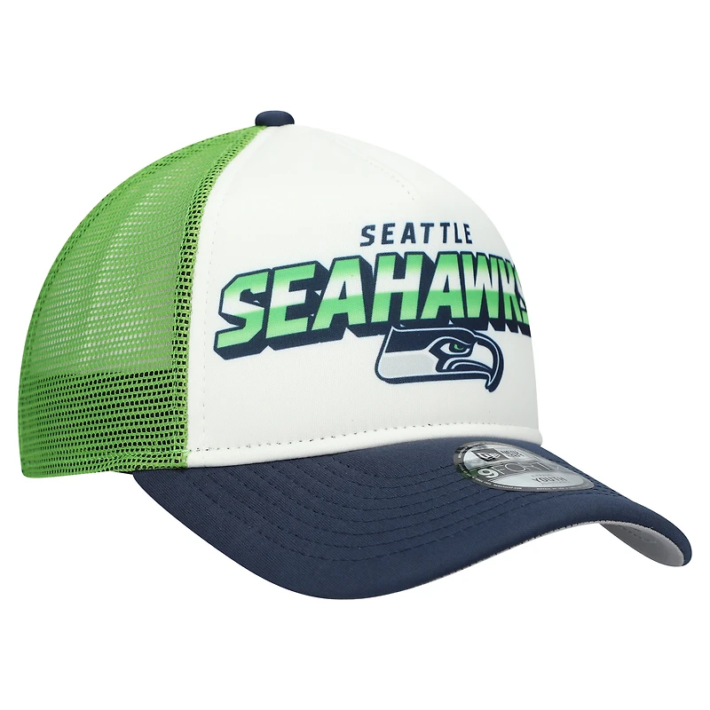 Casquette ajustable New Era blanche/bleu marine universitaire Seattle Seahawks Streak 9FORTY A-Frame pour jeune