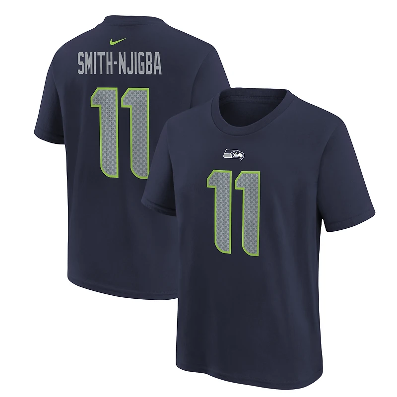 T-shirt Nike pour enfant Jaxon Smith-Njigba, universitaire, bleu marine, Seattle Seahawks, nom et numéro du joueur