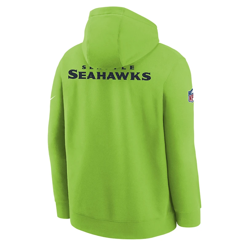 Youth Nike  Neon Green Seattle Seahawks 2025 Sideline Club Fleece Hoodie