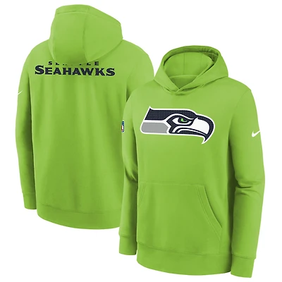 Sweat à capuche Nike vert fluo pour jeune Seattle Seahawks 2025 Sideline Club Fleece