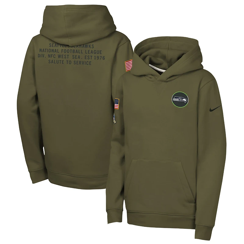 Youth Nike Olive Seattle Seahawks 2025 Salute to Service Club Fleece Hoodie