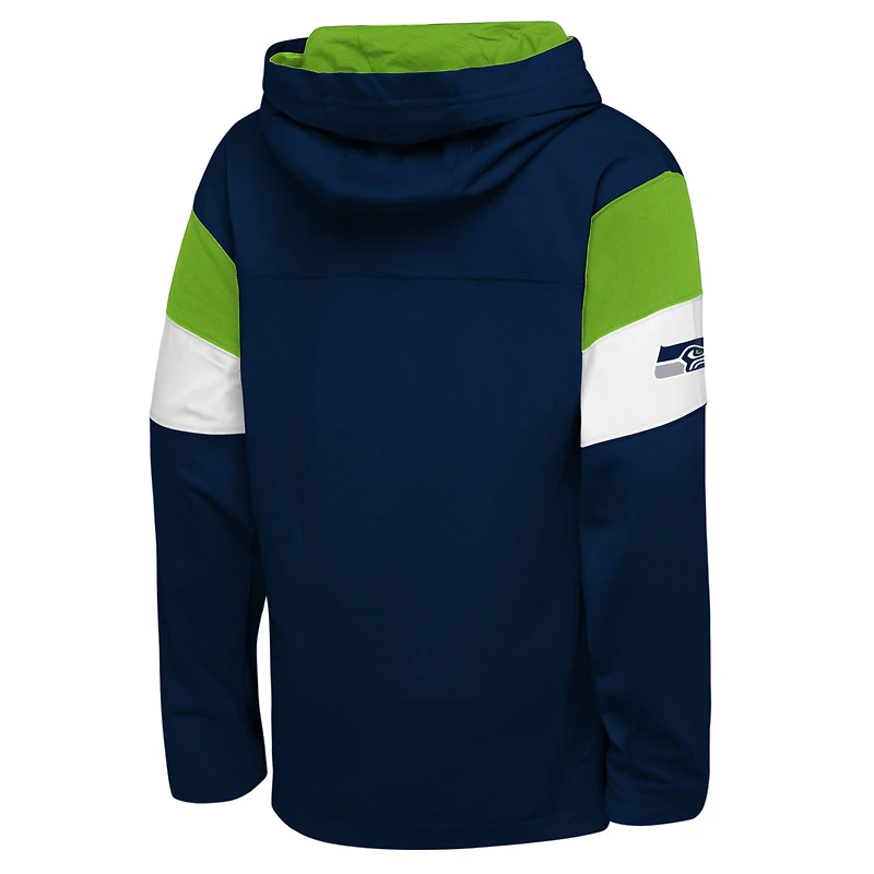 T-shirt à capuche manches longues pour jeunes Outerstuff College Navy des Seattle Seahawks « The Champs Back »