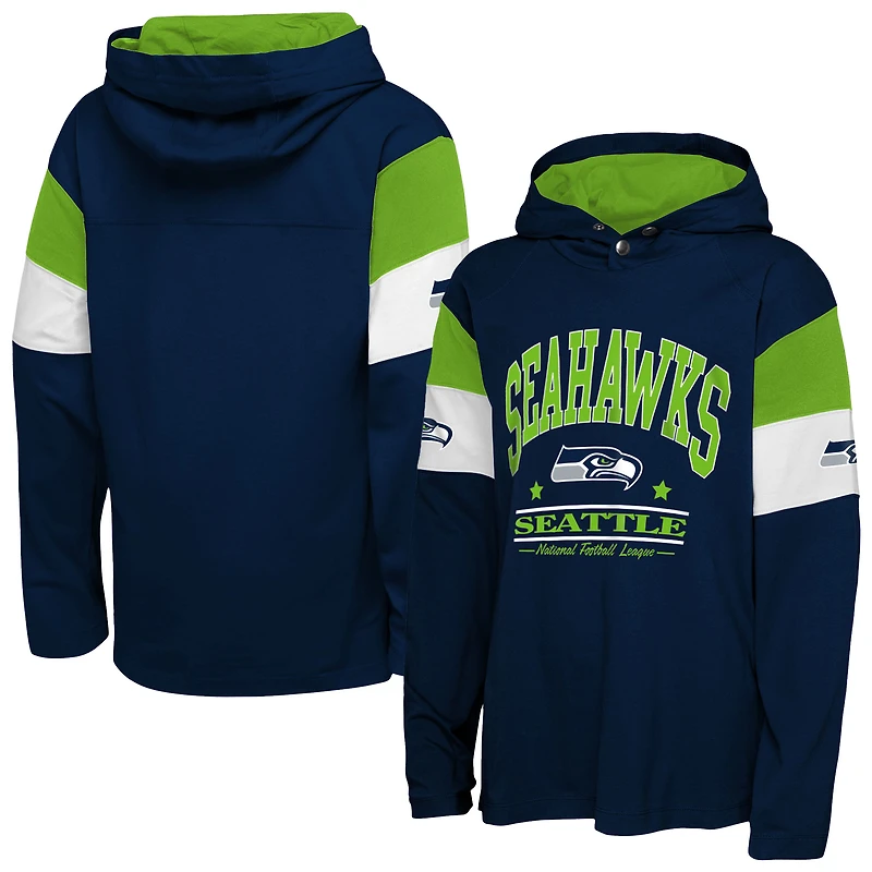 T-shirt à capuche manches longues pour jeunes Outerstuff College Navy des Seattle Seahawks « The Champs Back »