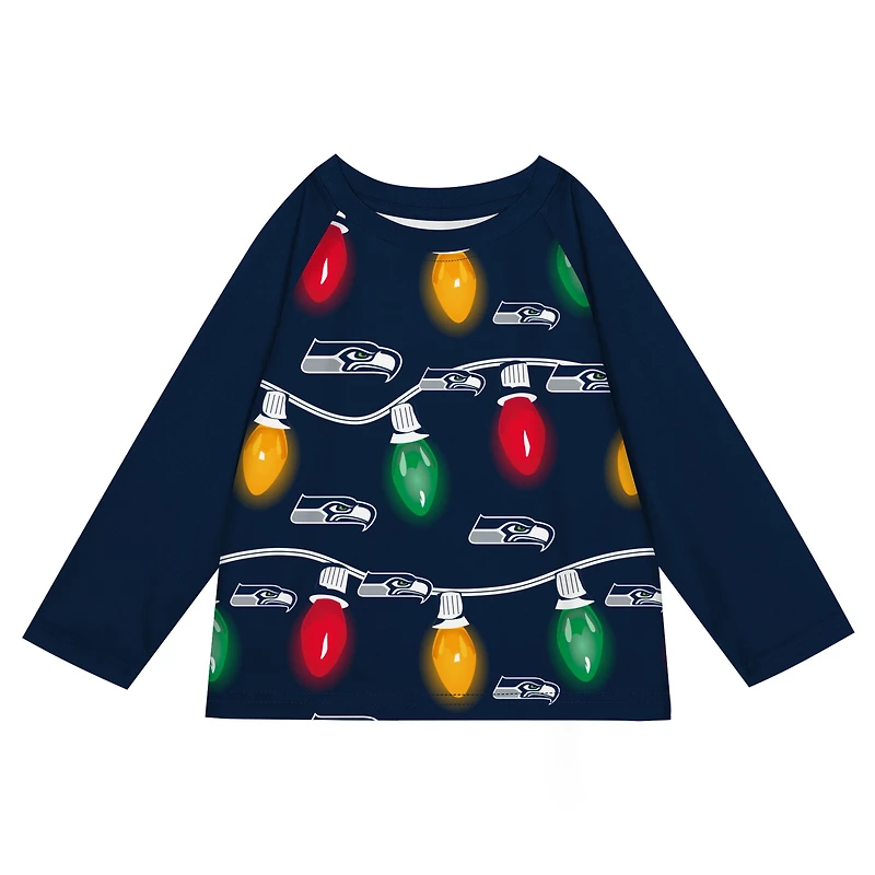 Youth Seattle Seahawks Two-Piece Garland Holiday Long Sleeve Pajama Set
