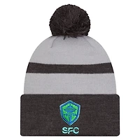 Men's New Era  Gray Seattle Sounders FC 2025 Kickoff Cuffed Knit Hat with Pom